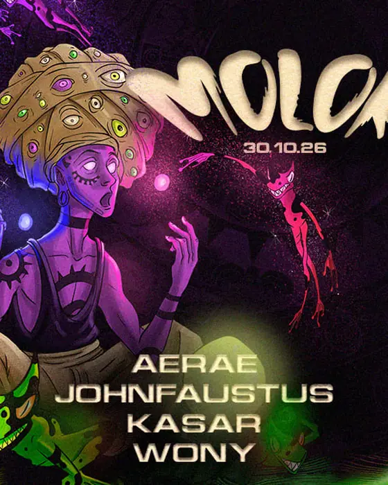 Affiche officielle de Molok • Aerae, Johnfaustus, Kasar, Wony (CO2 Club Origin, Nantes, France, 30 octobre 2026)