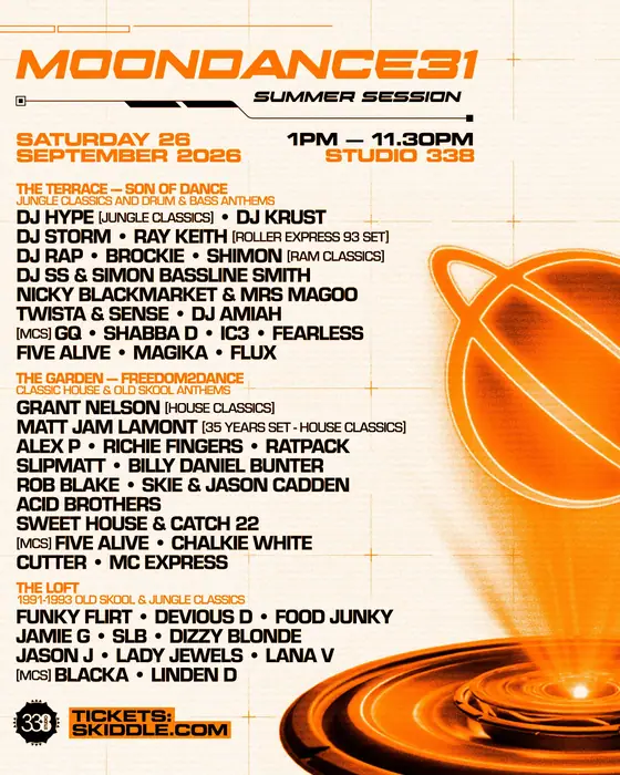 Affiche officielle de Moondance 31 - Summer Session (Studio 338, London, Royaume-Uni, 26 septembre 2026)