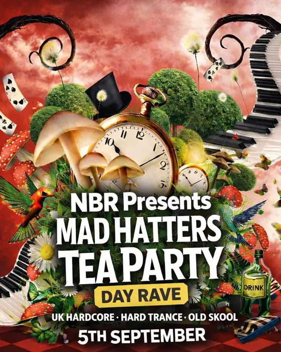 Affiche officielle de Natural born Raver's present Mad hatters tea party (Roadmender, Northampton, Royaume-Uni, 5 septembre 2026)