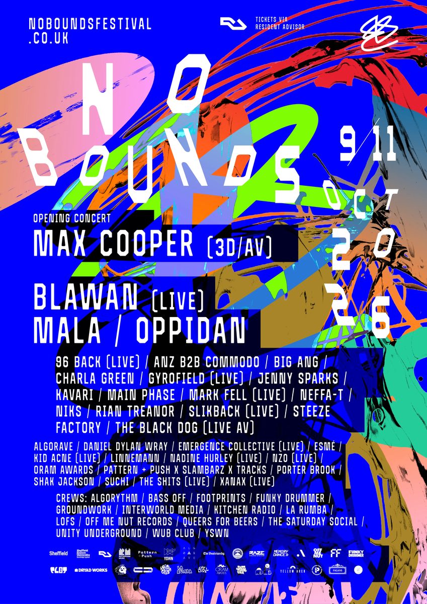 Affiche officielle de No Bounds Festival (Dix lieux à Sheffield et Rotherham, Sheffield, Royaume-Uni, 9 octobre 2026)