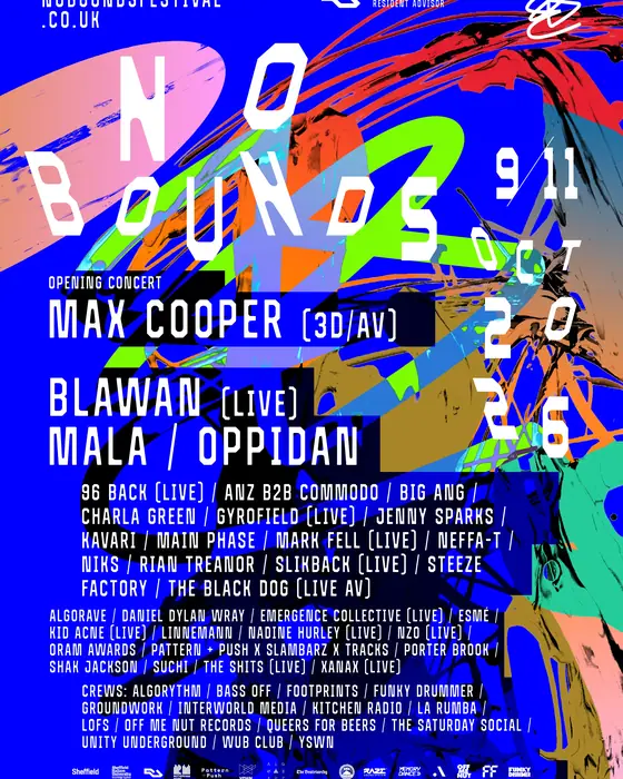Affiche officielle de No Bounds Festival (Dix lieux à Sheffield et Rotherham, Sheffield, Royaume-Uni, 9 octobre 2026)