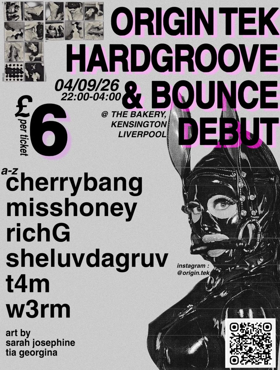 Affiche officielle de ORIGIN TEK : HARDGROOVE & BOUNCE debut rave (The Bakery, Liverpool, Royaume-Uni, 4 septembre 2026)
