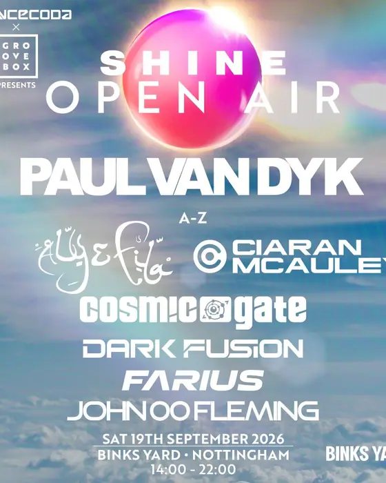 Affiche officielle de PAUL VAN DYK Open Air | Trancecoda X Groovebox X Shine at Binks (Binks Yard, Nottingham, Royaume-Uni, 19 septembre 2026)