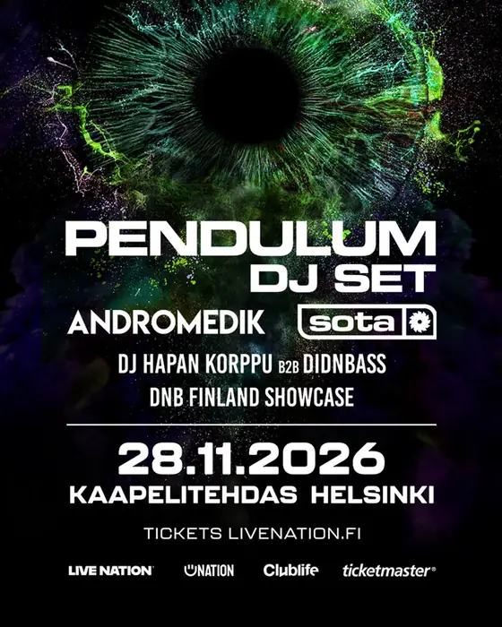 Photo de Pendulum (DJ Set) au Kaapelitehdas (Merikaapelihalli, Helsinki, Finlande, 28 novembre 2026)