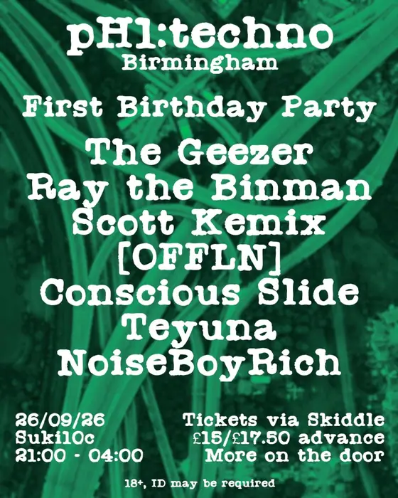 Affiche officielle de pH1:techno (SUKi10C, Birmingham, Royaume-Uni, 26 septembre 2026)