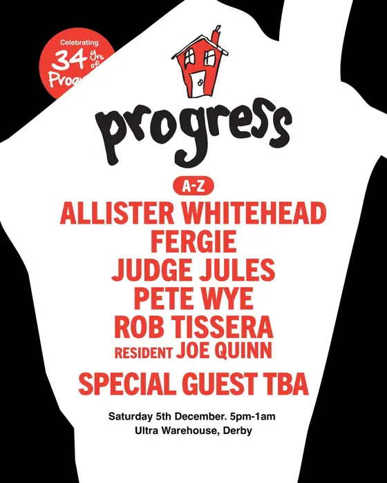 Affiche officielle de Progress - Celebrating 34 Years (Ultra Warehouse, Derby, Royaume-Uni, 5 décembre 2026)