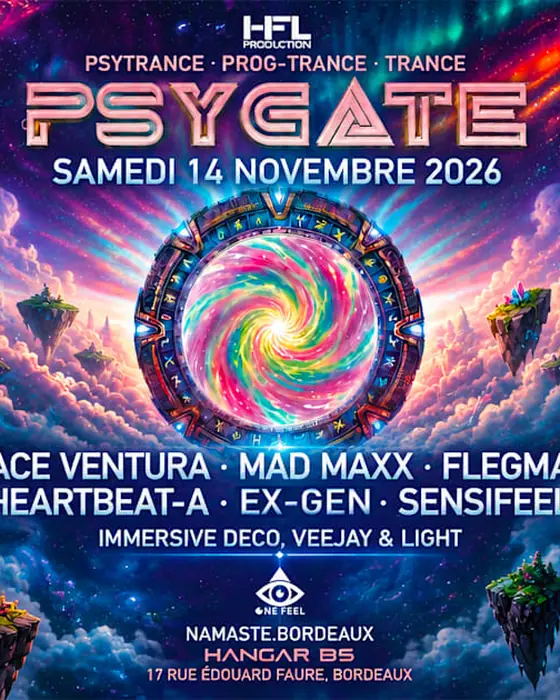 Photo de Psygate : Ace Ventura, Mad Maxx, Flegma, Heartbeat-A, Ex-Gen (Hangar DS, Bordeaux, France, 14 novembre 2026)