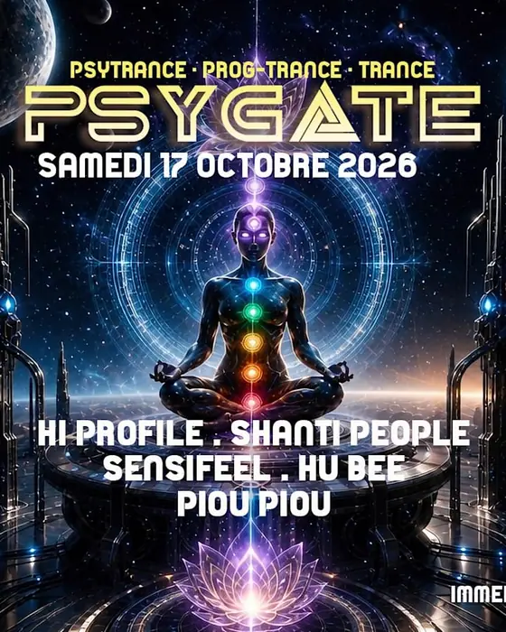Affiche officielle de Psygate // Hi Profile - Shanti People - Sensifeel - Hu Bee (Club l'Entrepôt, Bordeaux, France, 17 octobre 2026)