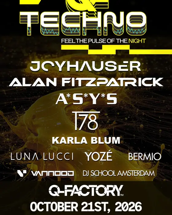 Affiche officielle de Q-Factory presents Techno Night - ADE (Q-Factory, Amsterdam, Pays-Bas, 21 octobre 2026)