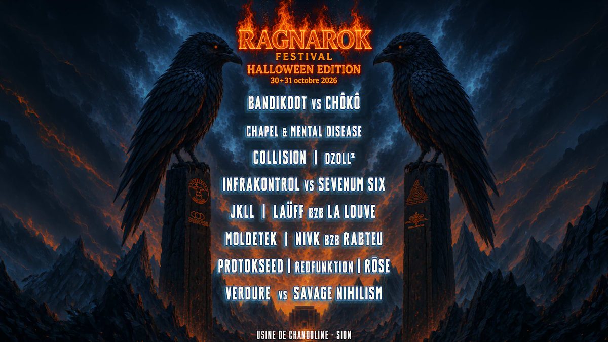 Affiche officielle de Ragnarok Festival Halloween Édition (Usine de Chandoline, Sion, Suisse, 30 octobre 2026)
