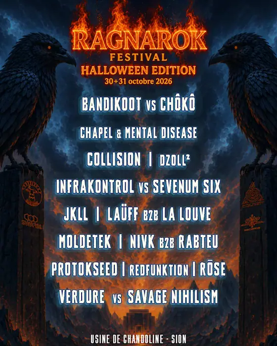 Affiche officielle de Ragnarok Festival Halloween Édition (Usine de Chandoline, Sion, Suisse, 30 octobre 2026)