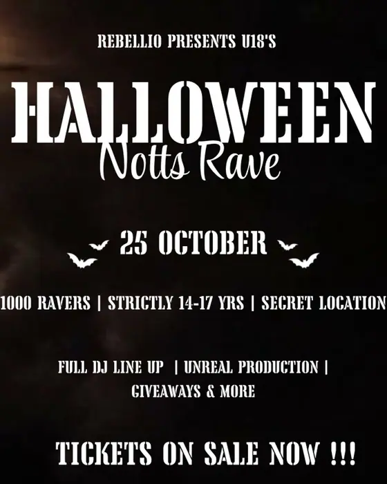 Photo de Rebellio HUGE 1000+ HALLOWEEN RAVE - Ages 14-17 - NOTTS (Secret Location Notts, Nottingham, Royaume-Uni, 25 octobre 2026)