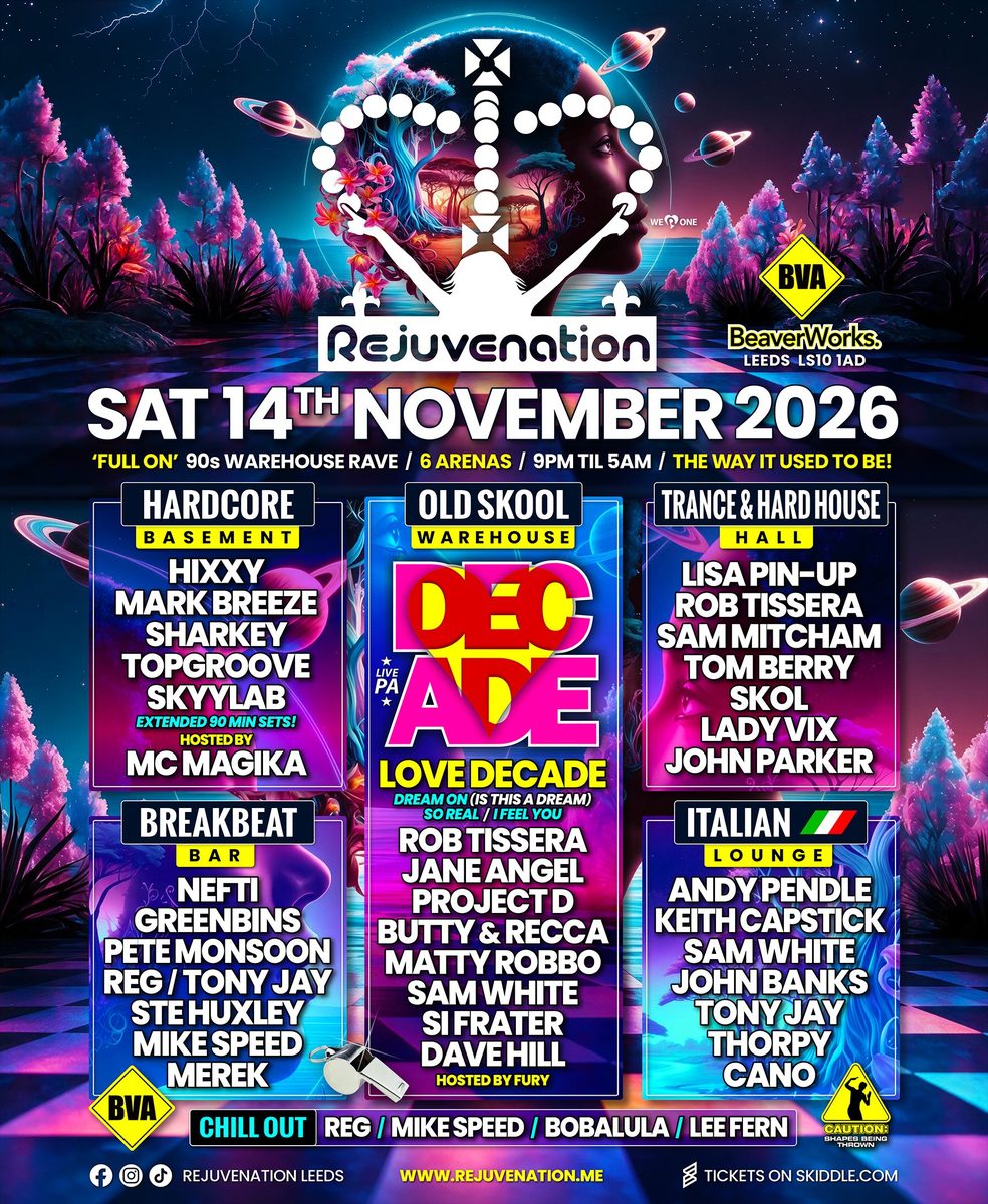 Affiche officielle de Rejuvenation - November Rave (Beaver Works, Leeds, Royaume-Uni, 14 novembre 2026)