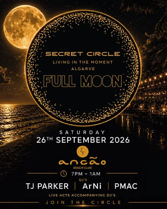 Affiche officielle de Sercet Circle - Full Moon (Ancão Beach Club, Almancil, Portugal, 26 septembre 2026)