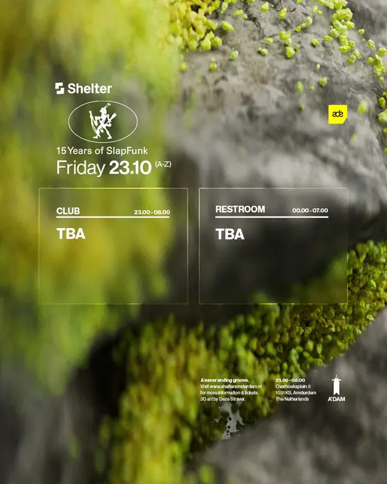 Affiche officielle de Shelter ADE: Slapfunk (Shelter, Amsterdam, Pays-Bas, 23 octobre 2026)