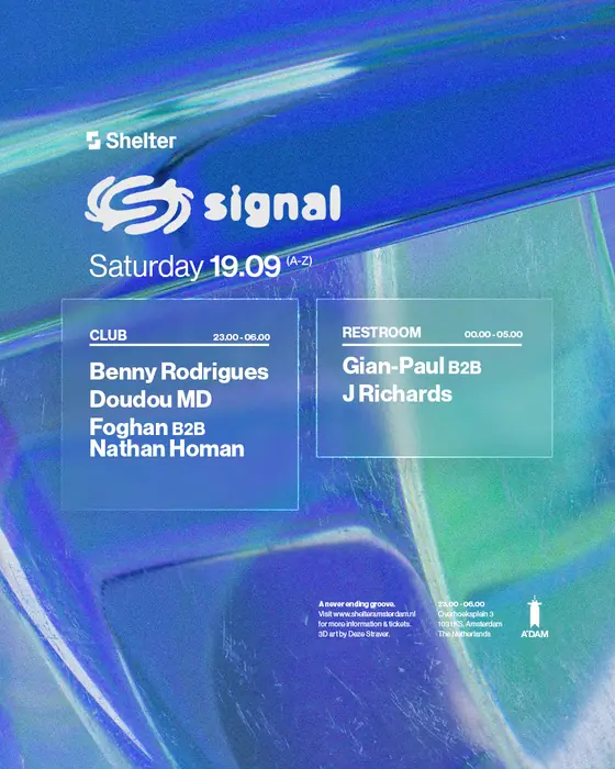 Affiche officielle de Shelter: Signal NYC with Benny Rodrigues (Shelter, Amsterdam, Pays-Bas, 19 septembre 2026)