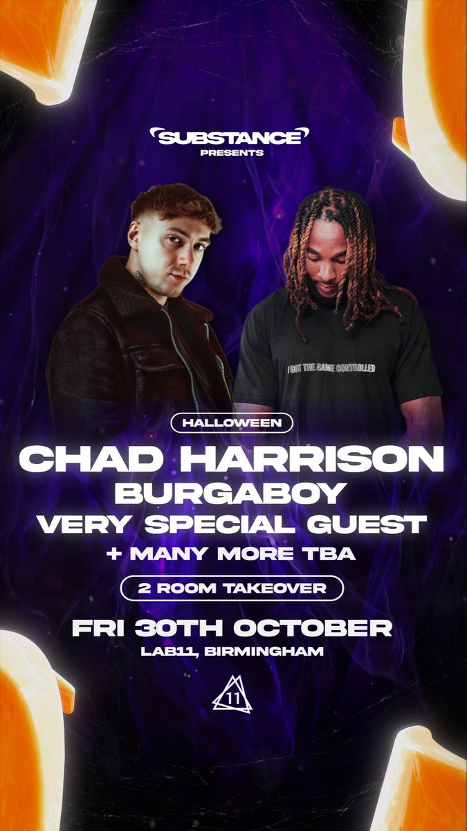 Affiche officielle de Substance Halloween w/ Chad Harrison, Burgaboy + Special Guest (LAB11, Birmingham, Royaume-Uni, 30 octobre 2026)