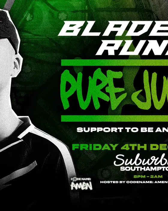 Affiche officielle de Suburbia & CodeName Amen Presents: Bladerunner Pure Jungle (Suburbia, Southampton, Royaume-Uni, 4 décembre 2026)