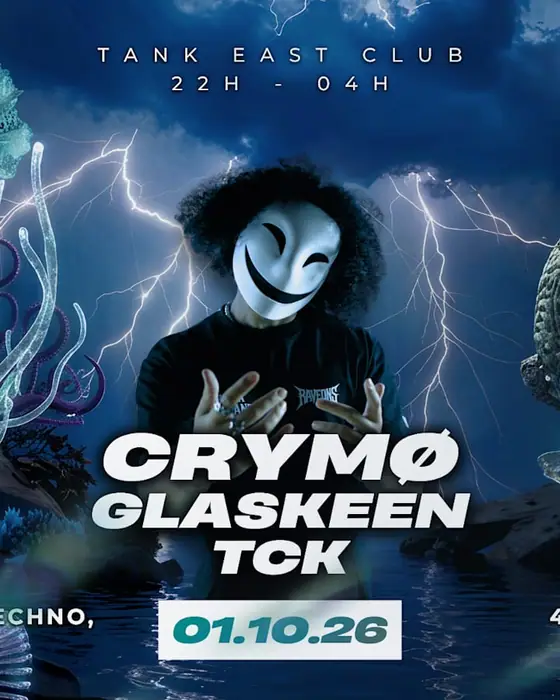 Affiche officielle de Techno Tank : Crymo, Glaskeen & Tck (Tank, Lyon, France, 1 octobre 2026)
