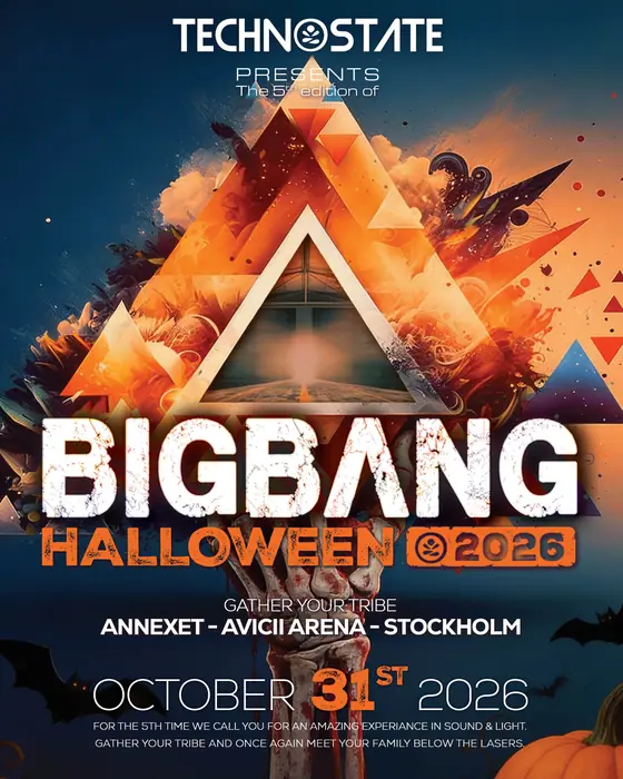 Affiche officielle de Technostate BIGBANG Halloween (Annexet, Stockholm, Suède, 31 octobre 2026)