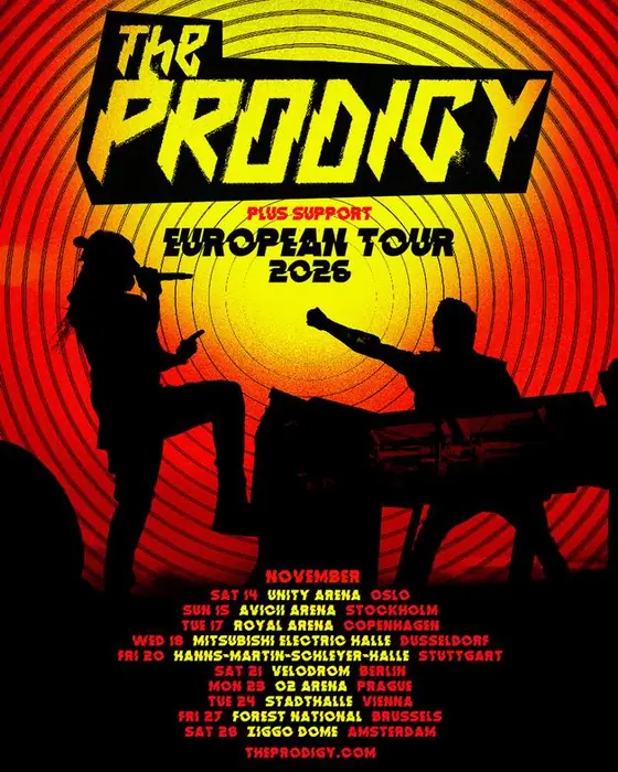 Official poster for The Prodigy at Unity Arena (Unity Arena, Fornebu, Norway, 14 November 2026)