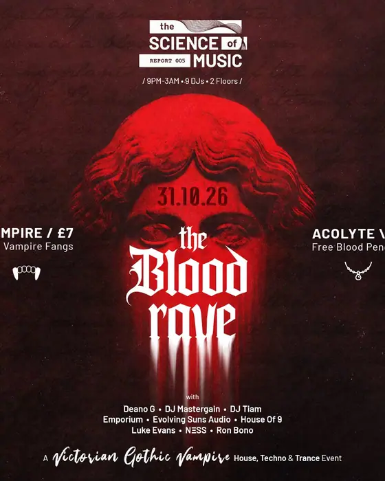 Affiche officielle de The Science Of Music - Report 5: The Blood Rave (Sawan, Plymouth, Royaume-Uni, 31 octobre 2026)