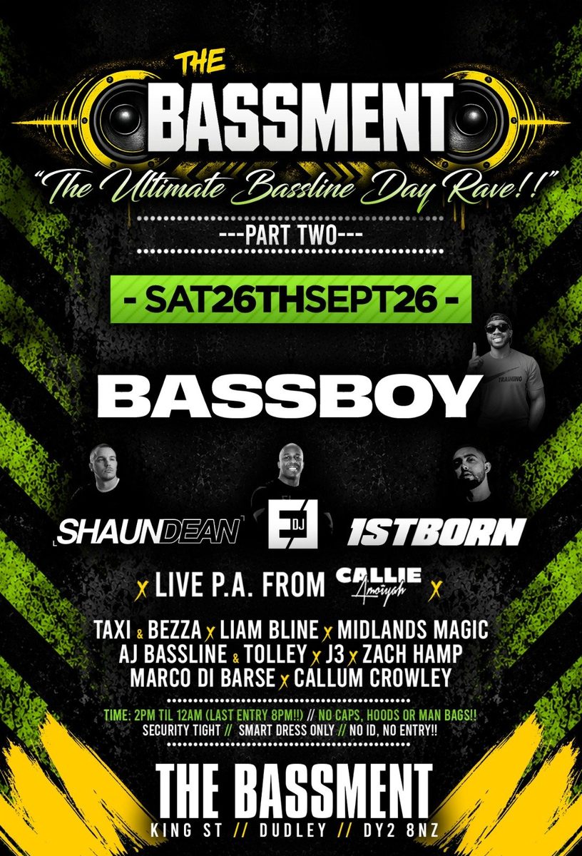 Affiche officielle de The ultimate bassline day rave PART 2! (The Bassment Venue, Dudley, Royaume-Uni, 26 septembre 2026)
