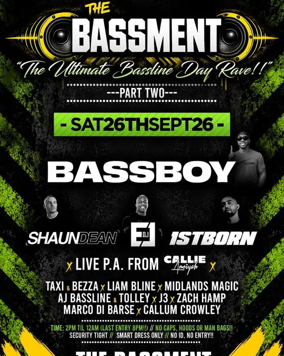 Affiche officielle de The ultimate bassline day rave PART 2! (The Bassment Venue, Dudley, Royaume-Uni, 26 septembre 2026)