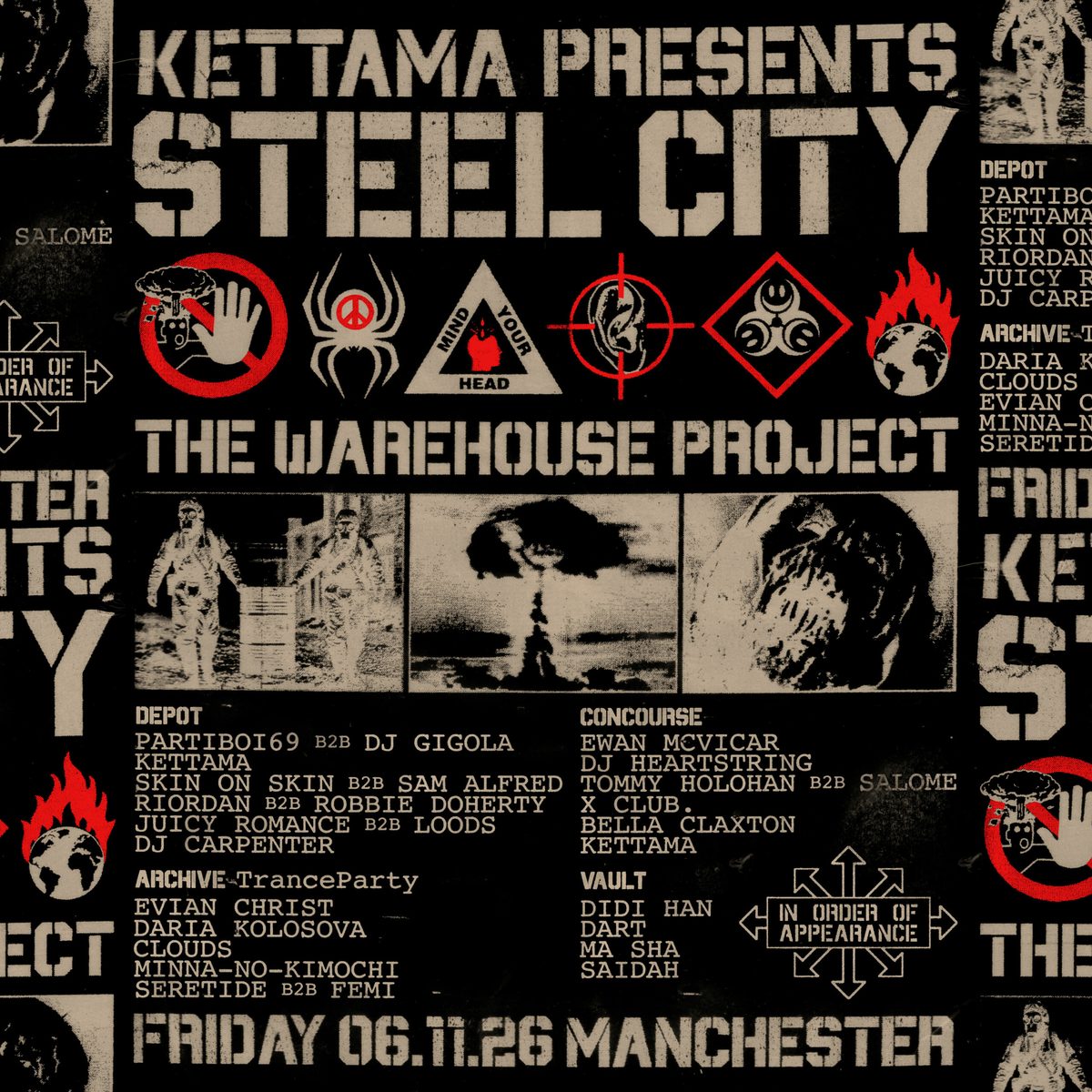 Official poster for The Warehouse Project: Kettama – Steel City Dance Discs (Depot Mayfield, Manchester, UK, 6 November 2026)