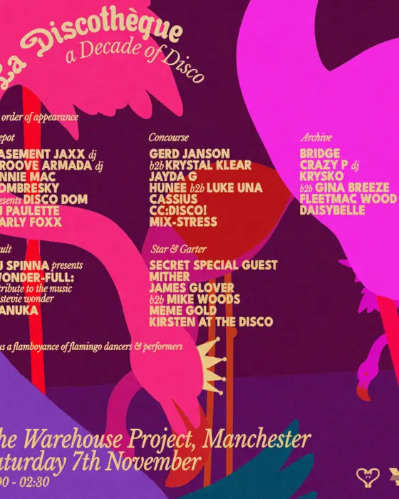 Affiche officielle de The Warehouse Project: La Discothèque (Depot Mayfield, Manchester, Royaume-Uni, 7 novembre 2026)
