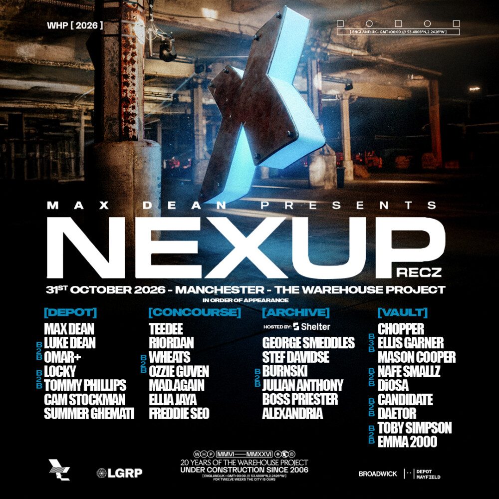Affiche officielle de The Warehouse Project: NexUp (Depot Mayfield, Manchester, Royaume-Uni, 31 octobre 2026)