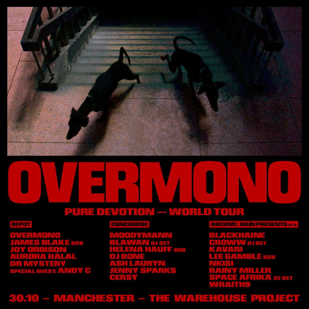 Affiche officielle de The Warehouse Project: Overmono – Pure Devotion (Depot Mayfield, Manchester, Royaume-Uni, 30 octobre 2026)