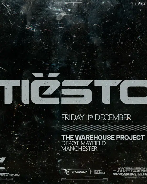 Affiche officielle de The Warehouse Project: Tiësto (Depot Mayfield, Manchester, Royaume-Uni, 11 décembre 2026)