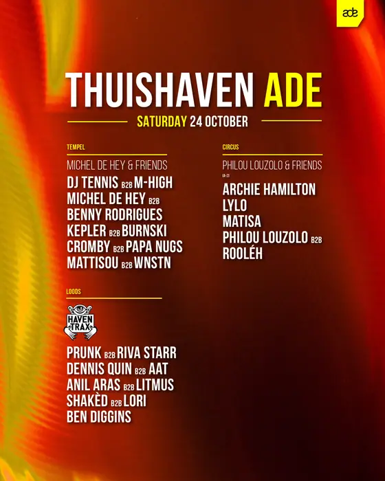 Affiche officielle de Thuishaven ADE: Michel de Hey & Philou Louzolo (Thuishaven, Amsterdam, Pays-Bas, 24 octobre 2026)