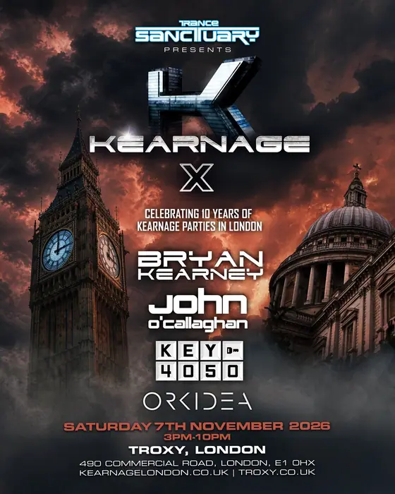 Affiche officielle de Trance Sanctuary presents Kearnage X (Troxy, London, Royaume-Uni, 7 novembre 2026)