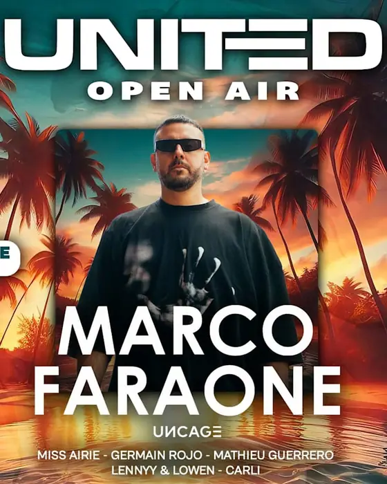 Affiche officielle de United Open Air : Marco Faraone (Paillote Paradise, Aigues-Mortes, France, 27 septembre 2026)