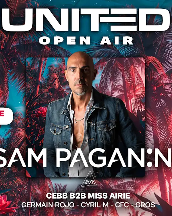 Affiche officielle de United Open Air : Sam Paganini (Paillote Paradise, Aigues-Mortes, France, 4 octobre 2026)