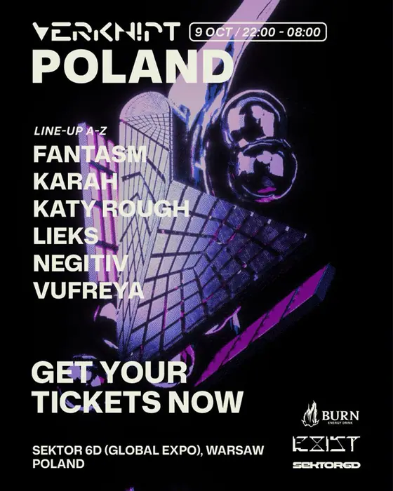 Affiche officielle de Verknipt Poland - Warsaw (SEKTOR6D, Warsaw, Pologne, 9 octobre 2026)