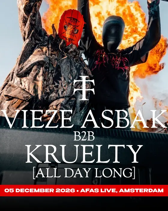 Affiche officielle de Vieze Asbak b2b Kruelty All Day Long (AFAS Live, Amsterdam, Pays-Bas, 5 décembre 2026)