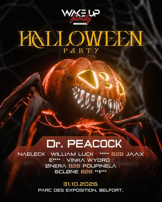 Affiche officielle de Wake Up Family - Halloween Party (L' AtraXion - Parc des Expositions de Belfort - Héricourt - Montbéliard, Andelnans, France, 31 octobre 2026)