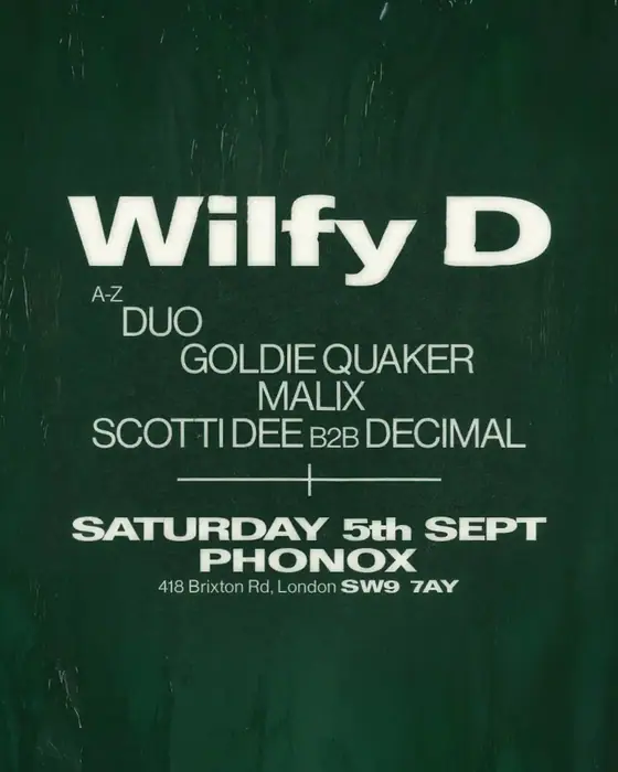 Photo de Wilfy D, malix, Goldie Quaker, Scotti Dee B2B Decimal (Phonox, London, Royaume-Uni, 5 septembre 2026)
