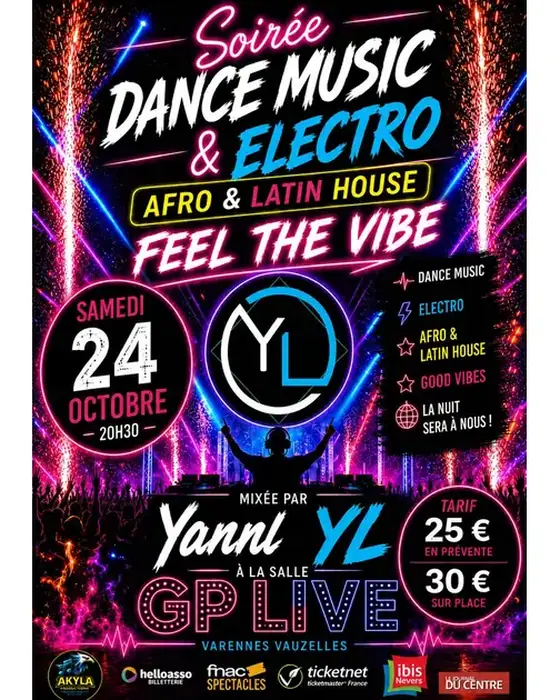 Official poster for Yann YL Dance Music & Electro (Centre Gérard Philipe, Varennes-Vauzelles, France, 24 October 2026)